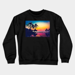 Tropical Ocean Beach Palm Trees Sunset Crewneck Sweatshirt